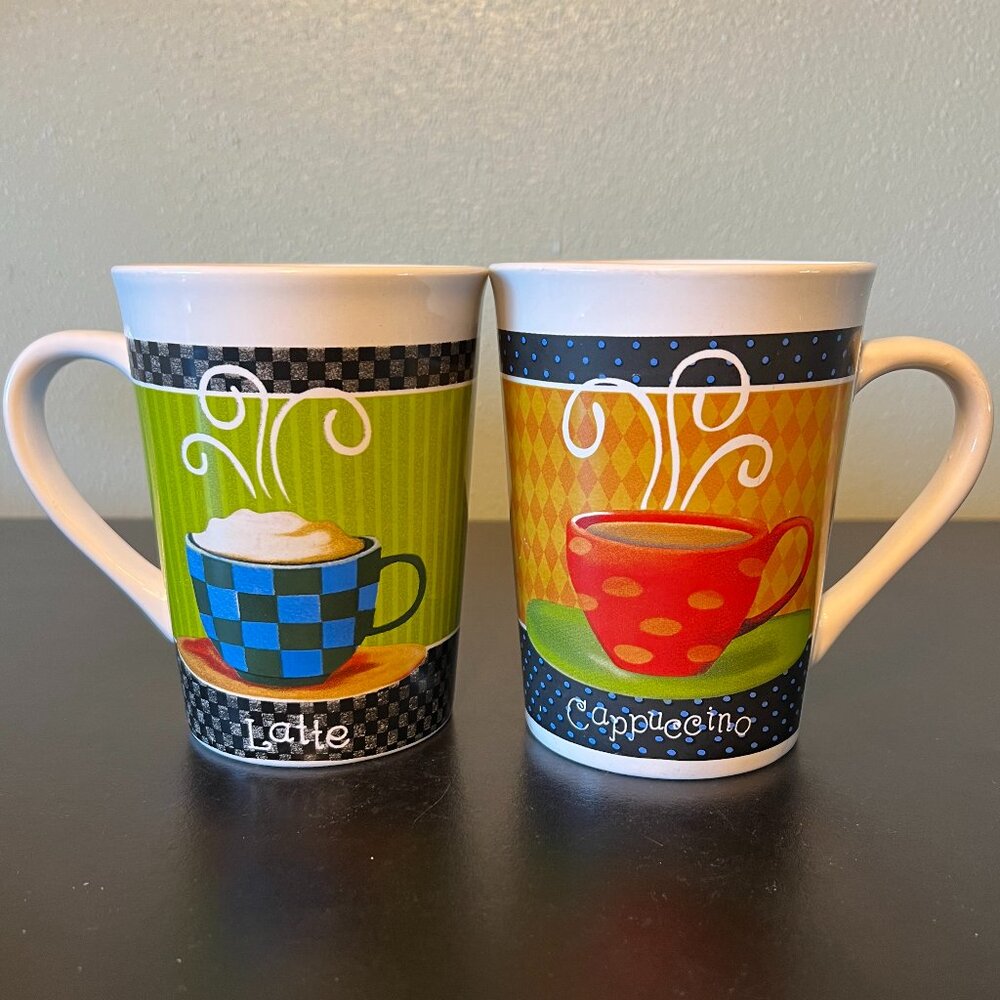 Set of 2 ROYAL NORFOLK Latte & Cappuccino Café Coffee Mugs in Electric Colors